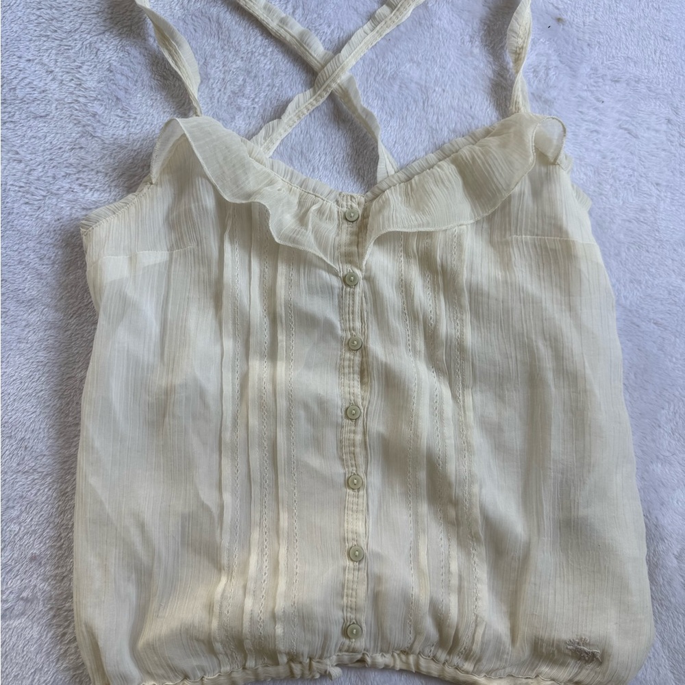 Abercrombie & Fitch Cream Buttoned Ruffled Camisole